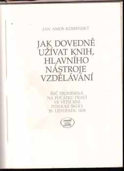 Jan Amos Komenský: Jak dovedně užívat knih, hlavního nástroje vzdělávání