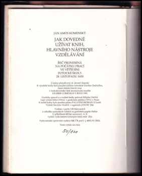 Jan Amos Komenský: Jak dovedně užívat knih, hlavního nástroje vzdělávání - výtisk 50/100, signovaný lept M. Dřímal