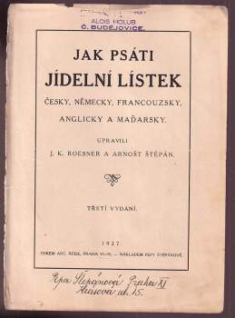 J. K Roesner: Jak psáti jídelní lístek