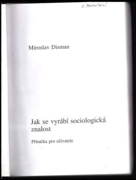 Miroslav Disman: Jak se vyrábí sociologická znalost