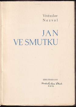 Vítězslav Nezval: Jan ve smutku