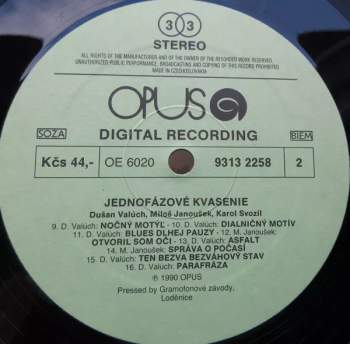 Jednofázové Kvasenie: Jednofázové Kvasenie, Valúch • Svozil • Janoušek