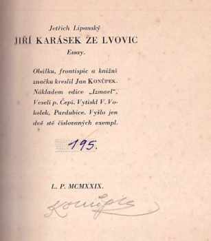 Jetřich Lipanský: Jiří Karásek ze Lvovic - essay