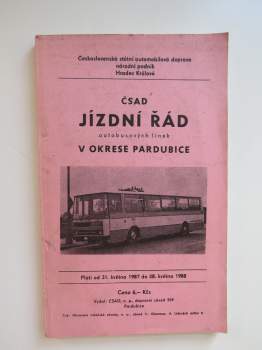 Jízdní řád ČSAD 1987/1988 autobusových linek okrese Pardubice