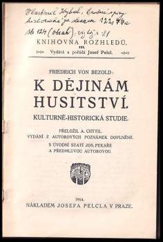 Friedrich von Bezold: K dějinám husitství
