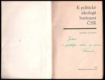 Zdeněk Jičínský: K politické ideologii buržoazní ČSR