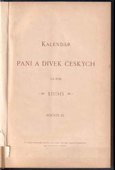 Kalendář paní a dívek českých na rok 1898