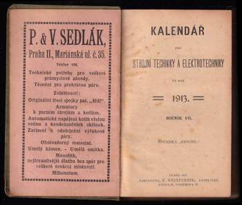Kalendář pro strojní techniky a elektrotechniky na rok 1913 - ročník VII.