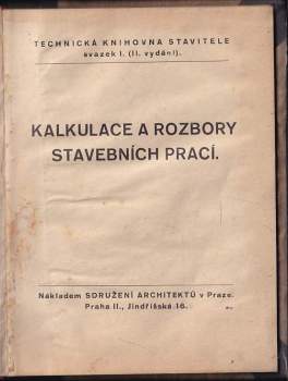 Kalkulace a rozbory stavebních prací