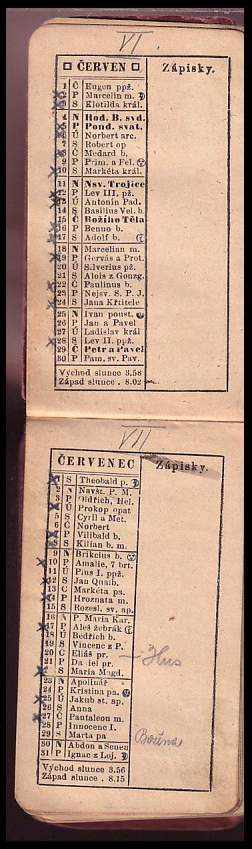 Kapesní kalendář 1922