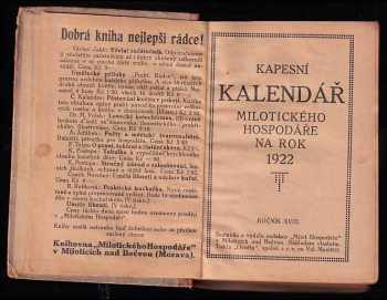 Kapesní kalendář Milotického Hospodáře na rok 1922