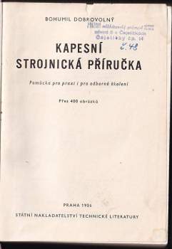 Bohumil Dobrovolný: Kapesní strojnická příručka