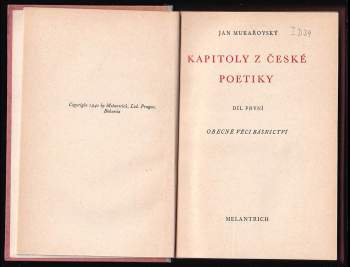 Jan Mukařovský: Kapitoly z české poetiky - díl 1. a 2. - KOMPLET