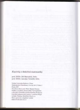Jiří Matoušek: Kapitoly z diskrétní matematiky