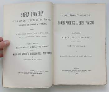 Karel Alois Vinařický: Karla Aloisa Vinařického korrespondence a spisy pamětní I - II, Korrespondence od roku 1820 -1833 +  Korrespondence od roku 1833-1849
