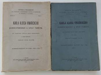 Karla Aloisa Vinařického korrespondence a spisy pamětní I - II, Korrespondence od roku 1820 -1833 +  Korrespondence od roku 1833-1849