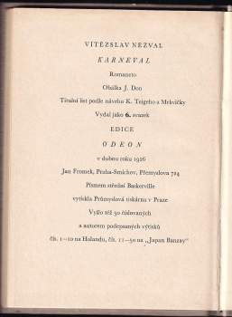 Vítězslav Nezval: Karneval