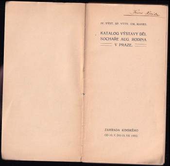 Auguste Rodin: Katalog výstavy děl sochaře Aug. Rodina v Praze