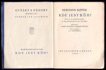 Hermann Kutter: Kde jest Bůh?