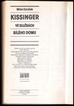 Milan Syruček: Kissinger ve službách Bílého domu