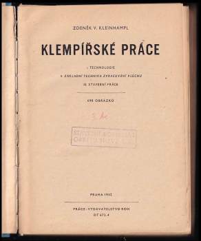 Zdeněk Václav Kleinhampl: Klempířské práce