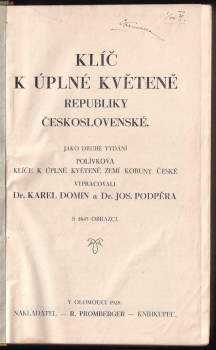 Karel Domin: Klíč k úplné květeně republiky Československé