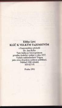 Eliphas Lévi: Klíč k velkým tajemstvím