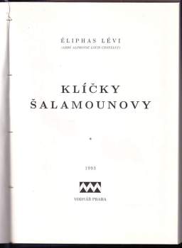 Eliphas Lévi: Klíčky Šalamounovy