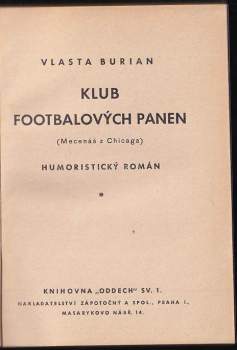 Vlasta Burian: Klub footbalových panen