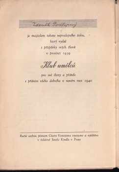 Klub umělců svým členům a přátelům k Novému roku 1940