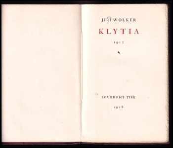 Jiří Wolker: Klytia - 1917
