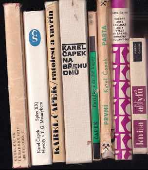 KOMPLET Karel Čapek 8X Ukradený spis 139/VII, odd. C + Hovory s T.G. Masarykem + Ratolest a vavřín + Povídky z druhé kapsy + Kniha apokryfů + Na břehu dnů + První parta + Italské listy ; Anglické listy ; Výlet do Španěl ; Obrázky z Holandska