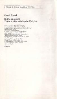 Karel Čapek: Kniha apokryfů ; Život a dílo skladatele Foltýna