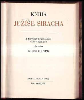 Josef Heger: Kniha Ježíše Siracha