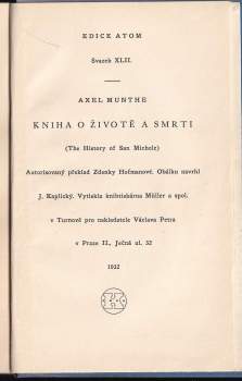 Axel Munthe: Kniha o životě a smrti