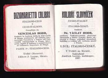 Kolibří slovníček česko-italský a italsko-český