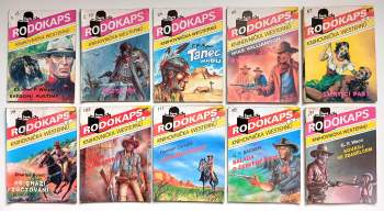 KOMPLET 10X RODOKAPS - KNIHOVNIČKA WESTERNŮ - Svědomí pustiny + Muž se psy + Tanec hadů + Ryšavý John + Smrtící past + Přichází zúčtování + Léčka v Dalesvillu + Odvážná Peggy + Balada o Červené řece + Souboj se zbabělcem
