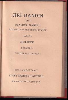 Molière: KOMPLET Beletrie Smutek polí + Jiří Dandin, čili, ošálený manžel V JEDNOM SVAZKU