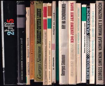 KOMPLET Georges Simenon 16X Dva plus pět + Donadieuova závěť + Maigret v lázních + Slečny z Concarneau ; Malempin + Maigret chystá léčku + Muž, který pozoroval noční vlaky + Augustinova smrt ; Neděle + Maigret na cestách + Maigret a Dlouhé Bidlo + Hry na schovávanou + Kdo jinému jámu kopá + Nelítostný Maigret + Maigret má strach ; Maigretova dýmka + Tanečnice z Veselého mlýna + Maigret a stará dáma ; Maigretův revolver + Komisař Maigret v rozpacích