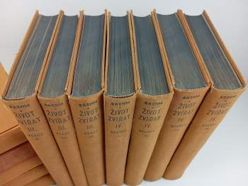Alfred Brehm: KOMPLETNÍ Brehmův život zvířat I. díl Bezobratlí + II. Ryby, Obojživelníci, Plazi (2 svazky) + III. Ptáci (4 svazky) + IV. Ssavci (4 svazky)