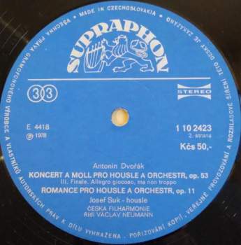 The Czech Philharmonic Orchestra: Koncert A Moll Pro Housle A Orchestr / Romance