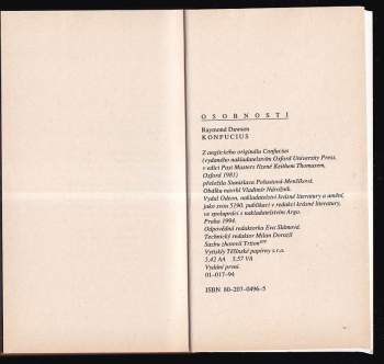 Raymond Stanley Dawson: Konfucius