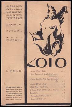 Konvolut časopisu- Kolo- literární zpravodaj Družstva Moravského Kola spisovatelů v Brně- roky 1931(čísla 1-8), 1932( čísla 1-10), 1933(čísla1,2, 3,9-10), 1934(čísla 7-8),1935 (čísla 1, 7-8, 9-10), 1936( čísla 1-2)