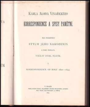 Karel Alois Vinařický: Korespondence a spisy pamětní