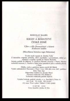Bohuslav Balbín: Krásy a bohatství České země