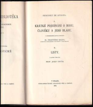 Benedictus de Spinoza: Krátké pojednání o Bohu, člověku a jeho blahu ; Listy