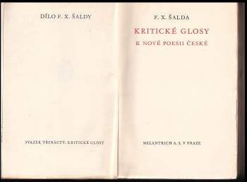 F. X Šalda: Kritické glosy k nové poesii české