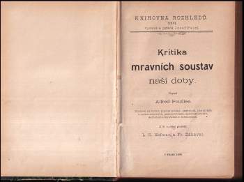 Alfred Fouillée: Kritika mravních soustav naší doby