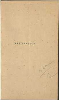 Karel Čapek: Kritika slov