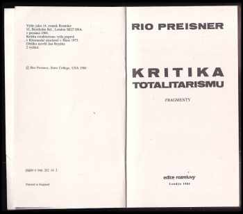 Rio Preisner: Kritika totalitarismu